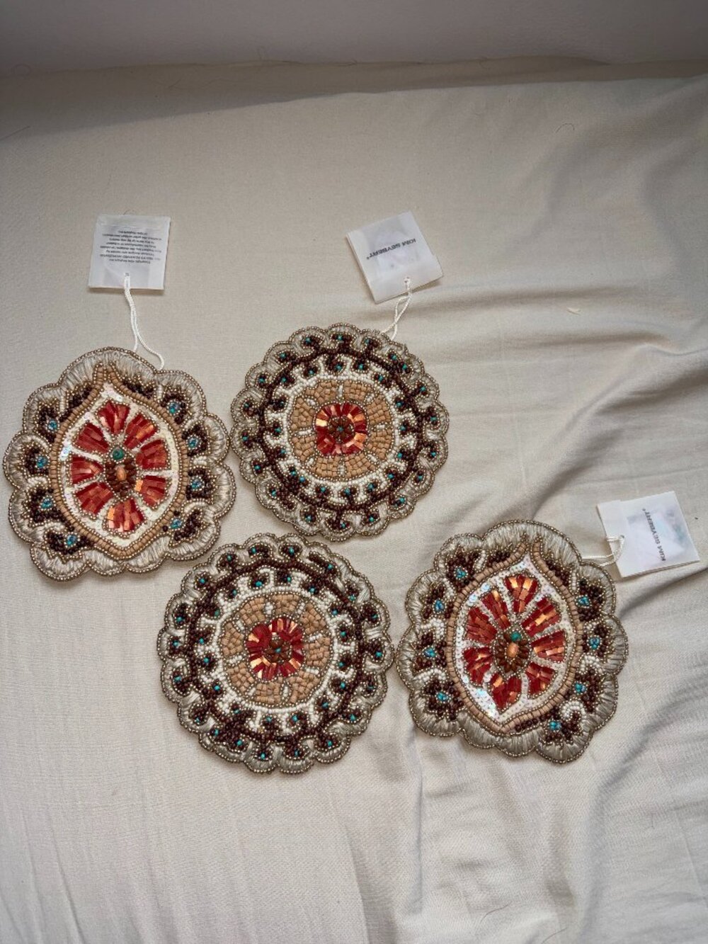 Kim Seybert Hand Beaded Coasters Set of 4 New With Tags Luxury Table Decor